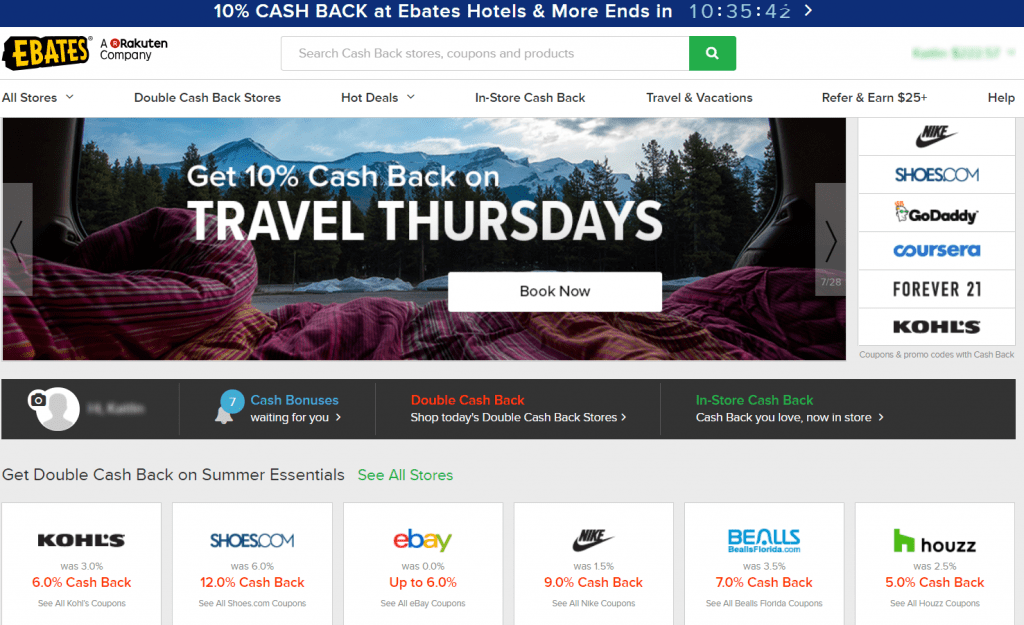 Ebates site home page